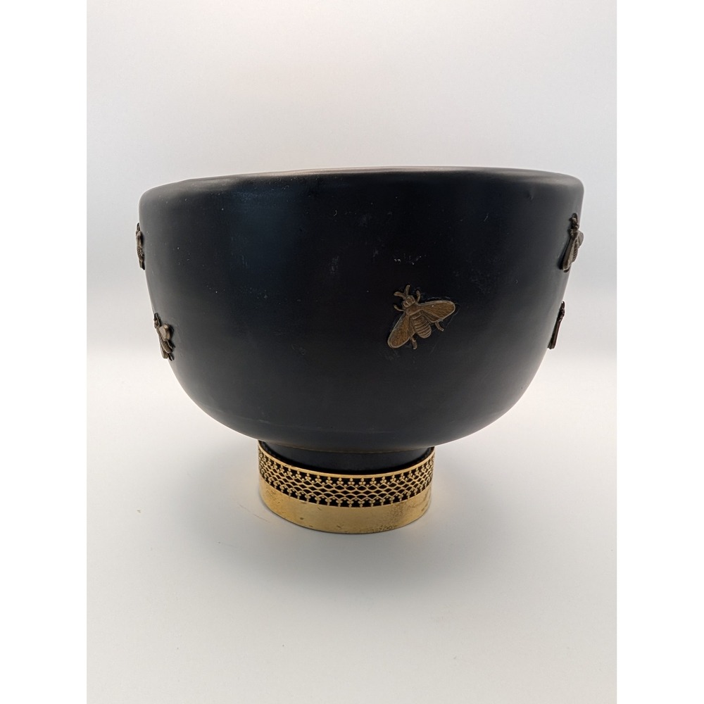 Vintage‎ Italian Matte Black Ceramic Bee Bowl  Limited Edition 95/300 Signed